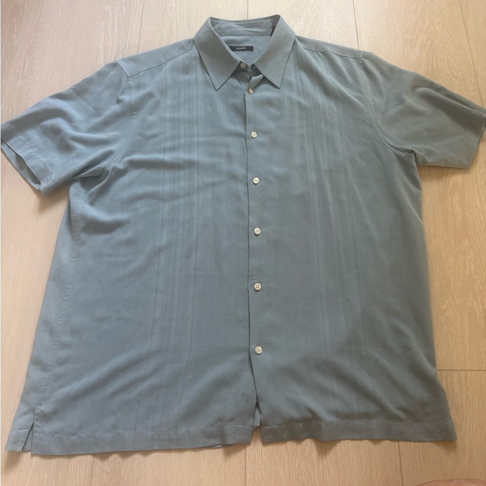 3/$10 Alfani Short Sleeve Light Blue Button Down Silk Shirt